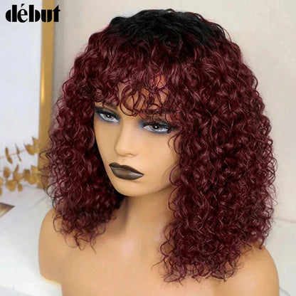 Jerry Curly Short Bob Human Hair Wig with Bangs