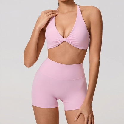 Women's 2-Piece Yoga Set – Long Sleeve Crop Top & Shorts