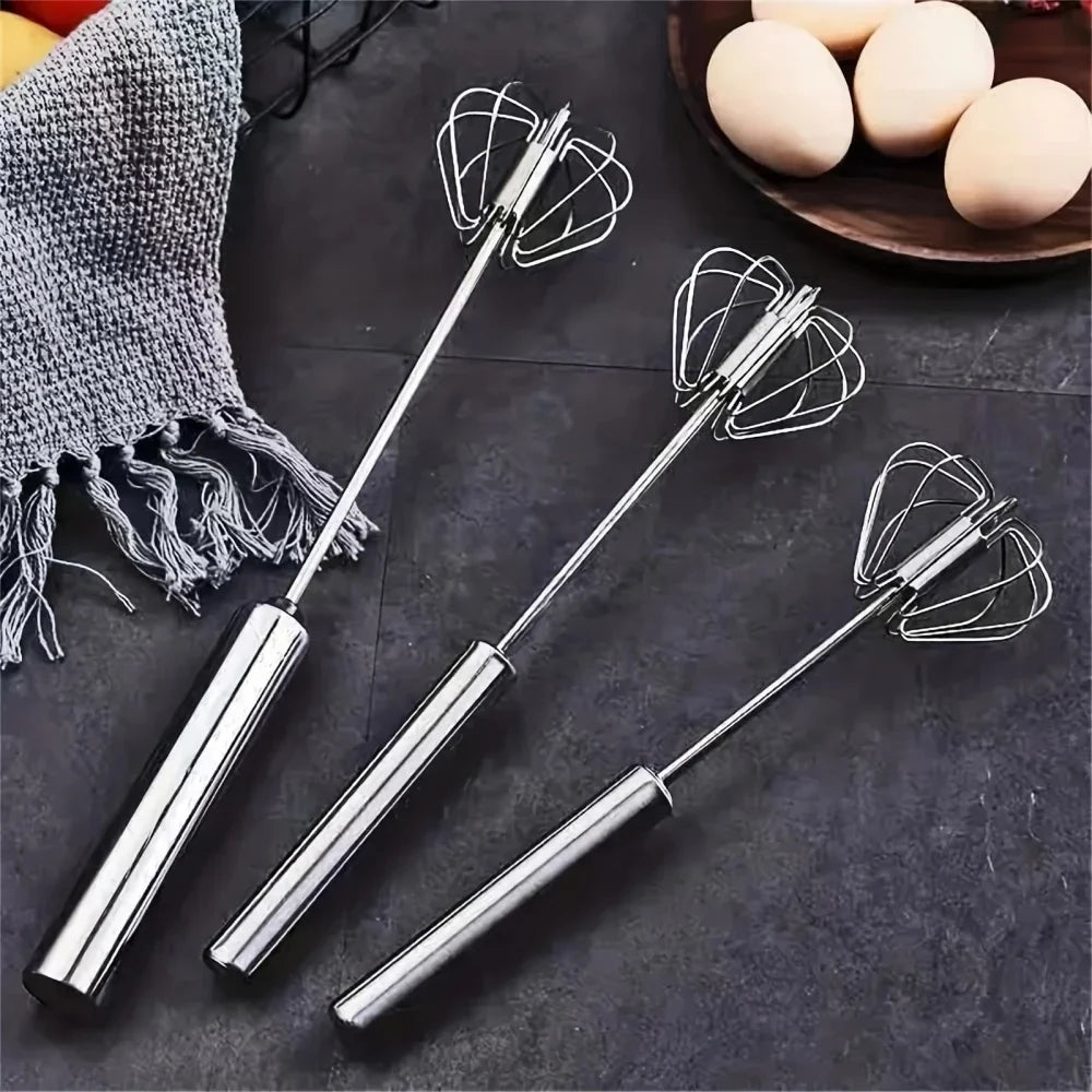 Semi-Automatic Hand Whisk – Stainless Steel Self-Turning Egg Beater