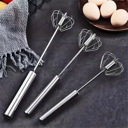 Semi-Automatic Hand Whisk – Stainless Steel Self-Turning Egg Beater