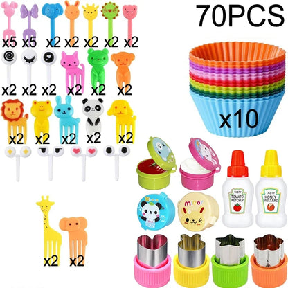 Kids Bento Lunch Box Accessories Set – Animal Food Picks, Silicone Cups & Food Cutters