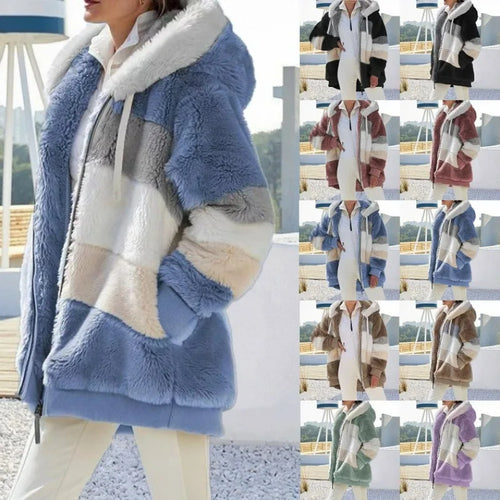 Oversized Plush Fleece Hooded Jacket for Women