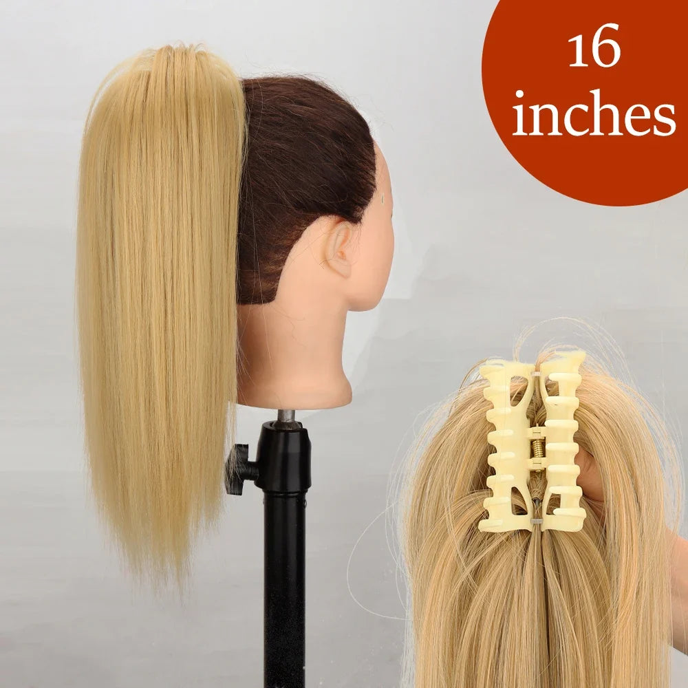 Claw Clip Ponytail Extension 24 Inch Wavy Synthetic Hair Heat Resistant