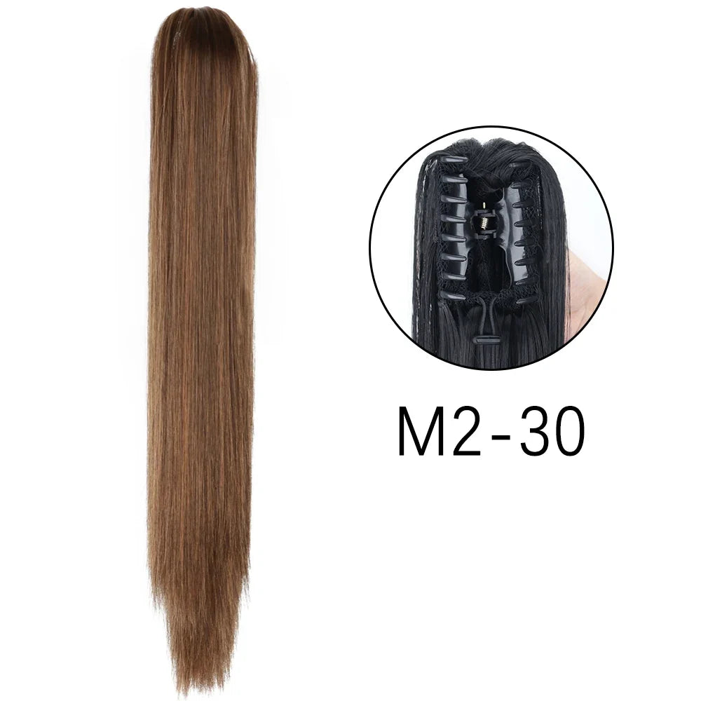 Claw Clip Ponytail Extension 24 Inch Wavy Synthetic Hair Heat Resistant