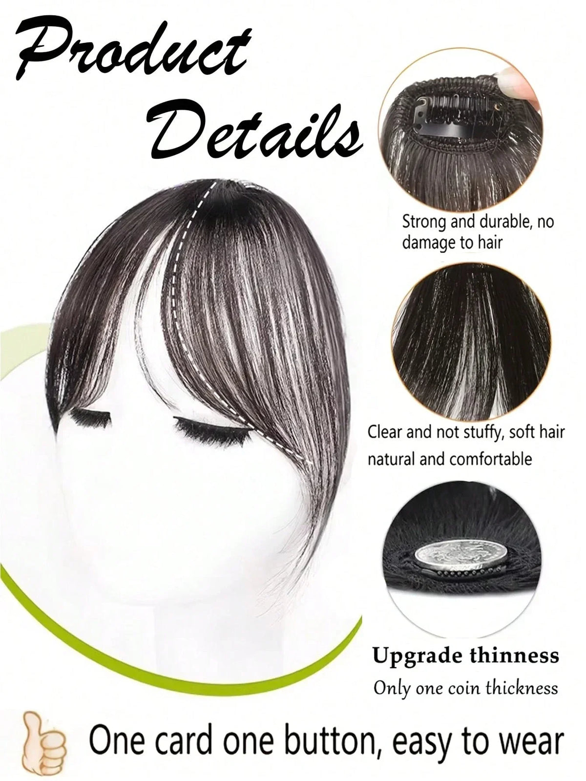 Clip-In Bangs Hair Extension – Natural Seamless French Fringe