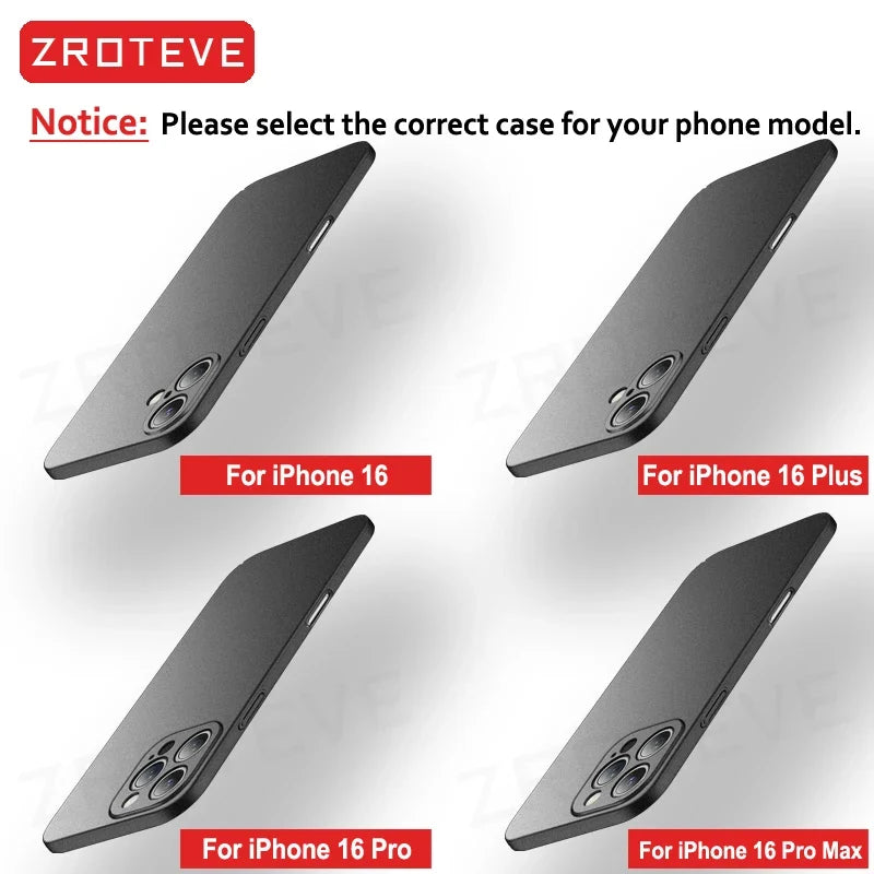 ZROTEVE Slim Matte Hard PC Case for iPhone 17 16 15 14 13 12 Series – Ultra-Thin Frosted Cover