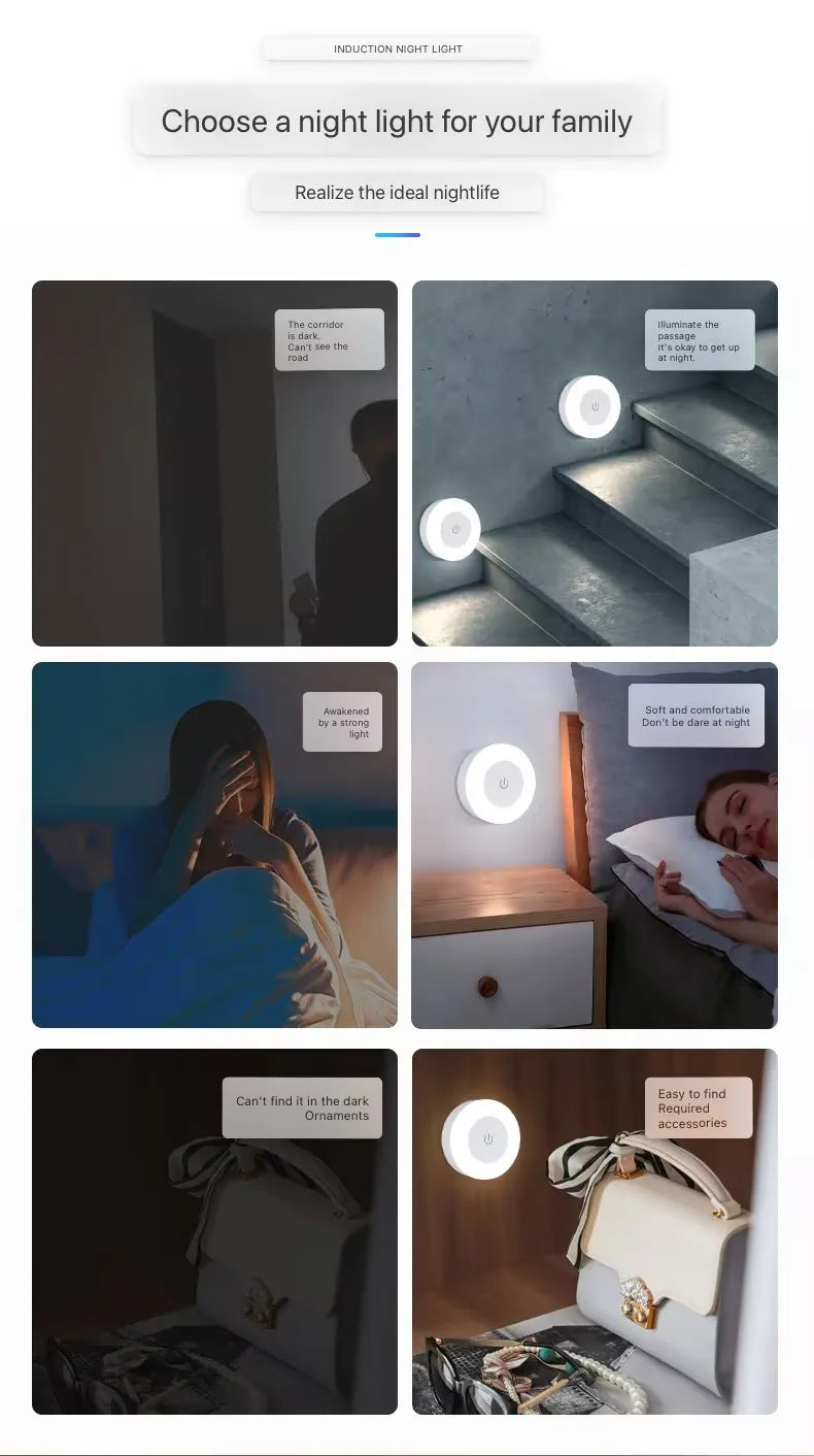 Touch Sensor LED Night Light – USB Rechargeable Magnetic Wall Lamp