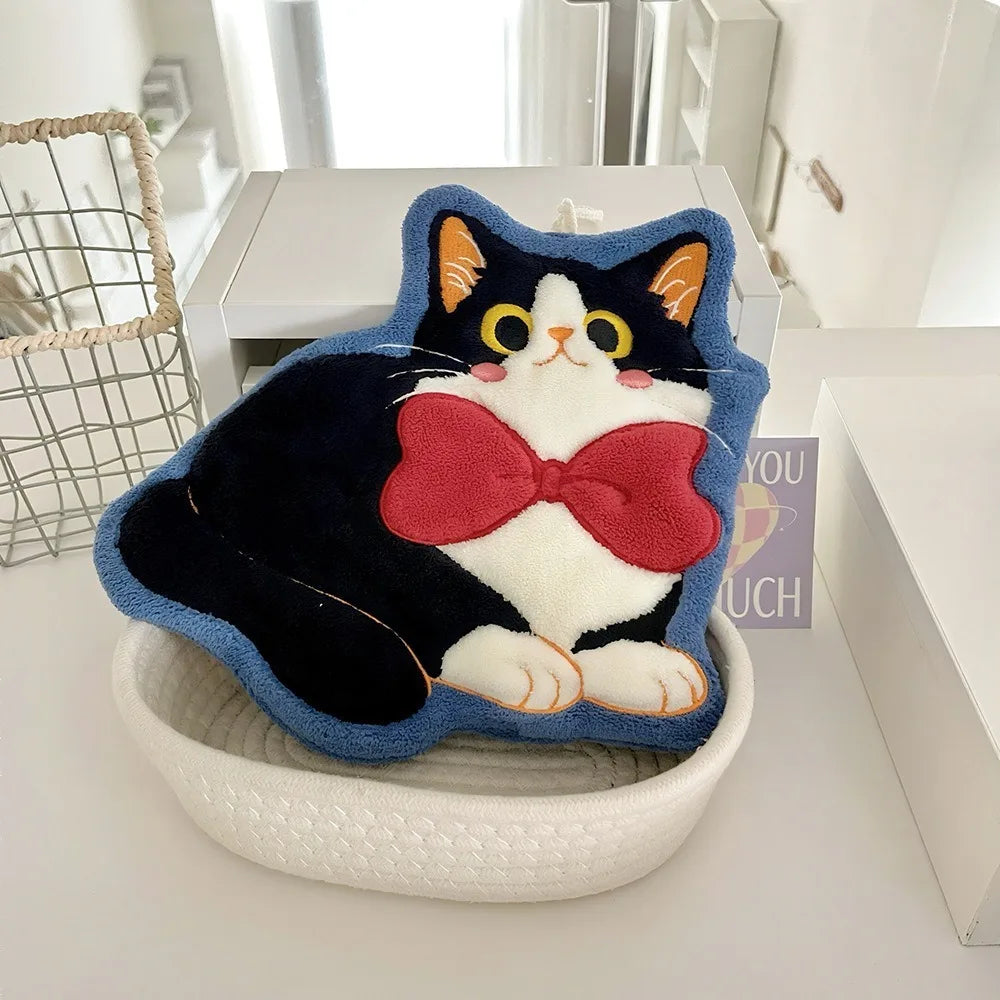 Cute Cat Hand Towel – Coral Fleece Hanging Bathroom Towel