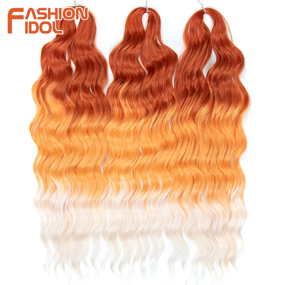 24 Inch Water Wave Crochet Braiding Hair Extensions – Synthetic Ombre
