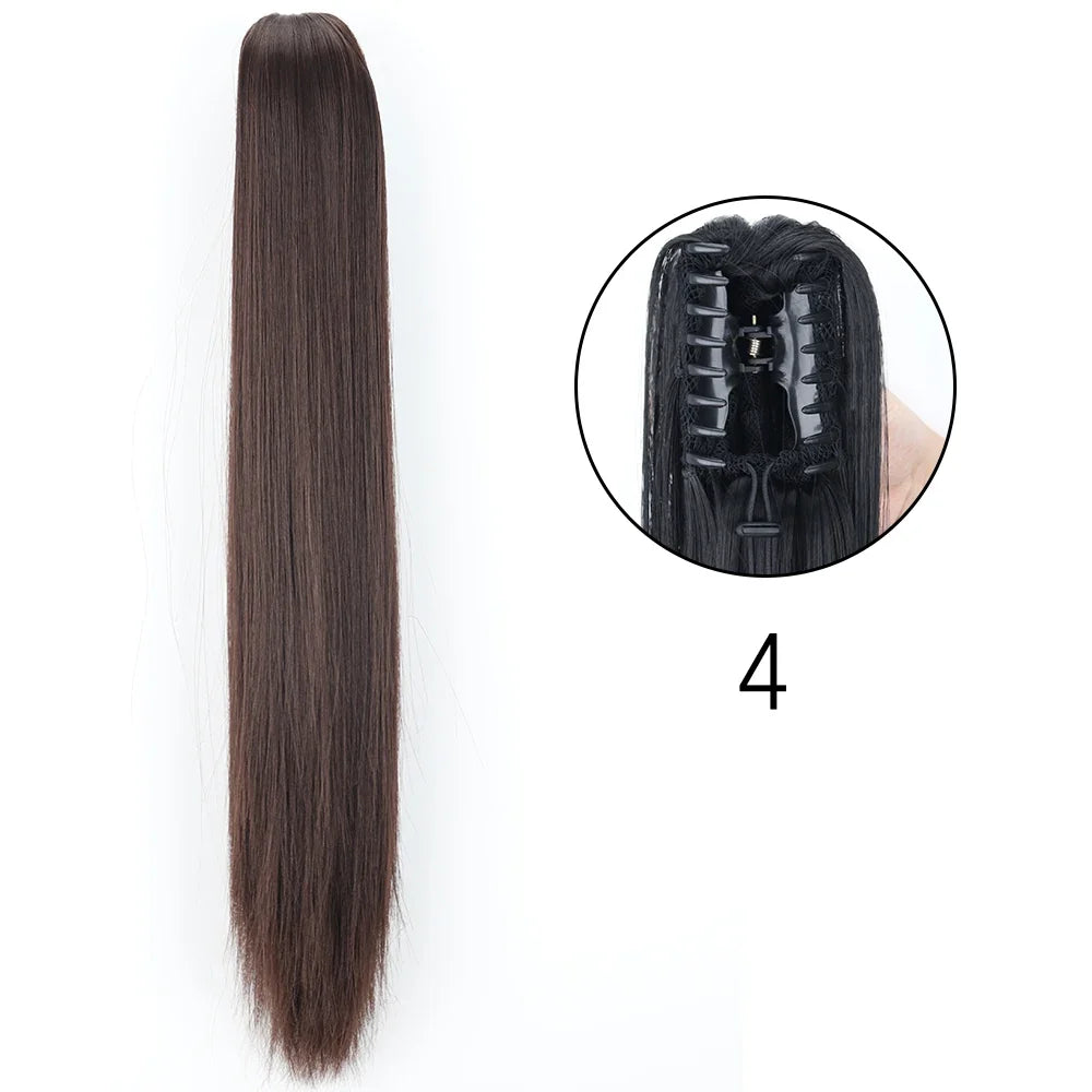Claw Clip Ponytail Extension 24 Inch Wavy Synthetic Hair Heat Resistant