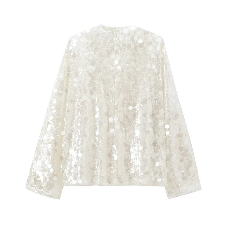 Women's Sequin Kimono Jacket – Long Sleeve Wrap Coat