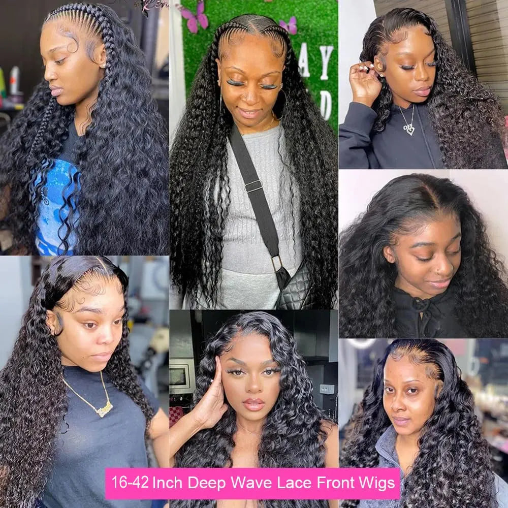 Deep Wave Lace Front Wig | 250% Density Brazilian Human Hair 16–42 Inch