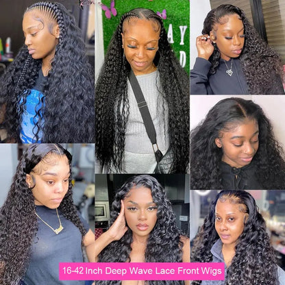 Deep Wave Lace Front Wig | 250% Density Brazilian Human Hair 16–42 Inch