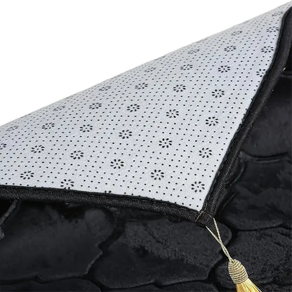 Islamic Prayer Rug – Soft Flannel Mat with Gold Tassels & Anti-Slip Backing