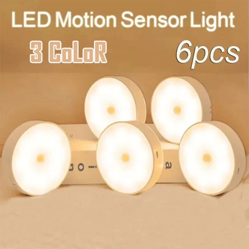 Motion Sensor LED Night Light USB Rechargeable 3-Color