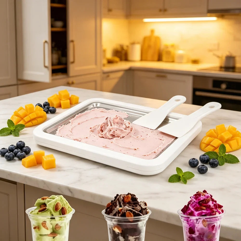 Rolled Ice Cream Pan with 2 Spatulas – DIY Frozen Yogurt Maker