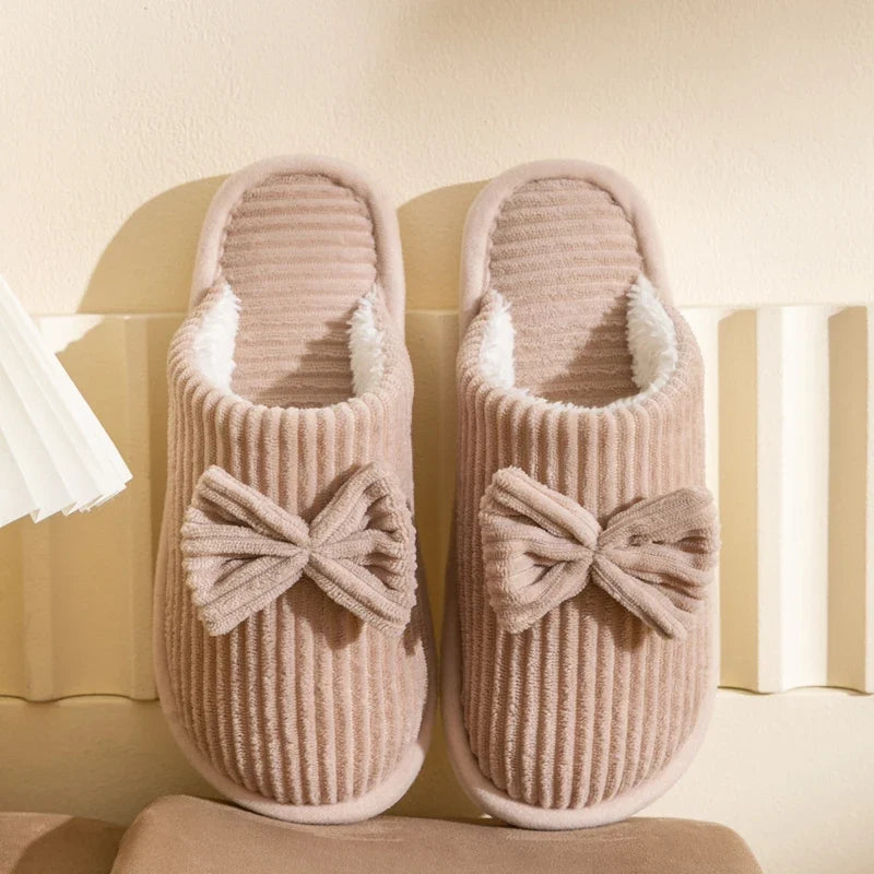 Women's Bow Slippers – Soft Warm Indoor House Shoes