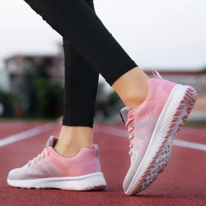 Women's Mesh Platform Sneakers Lightweight Breathable Lace-Up Athletic Shoes