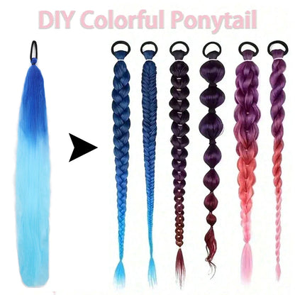 Long Straight Ponytail Extension 2pcs – Synthetic Hair with Rubber Band