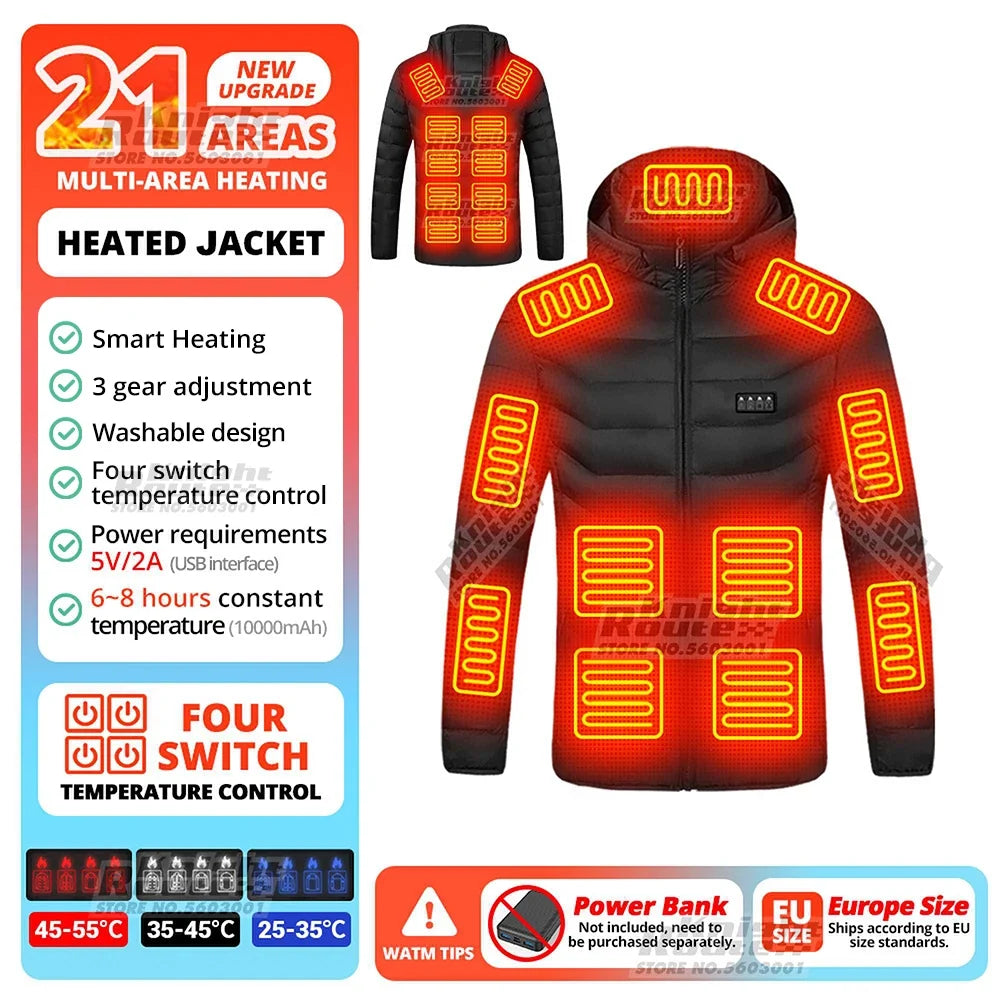 USB Electric Heated Jacket – 21 Heating Zones, 3-Gear Temperature Control