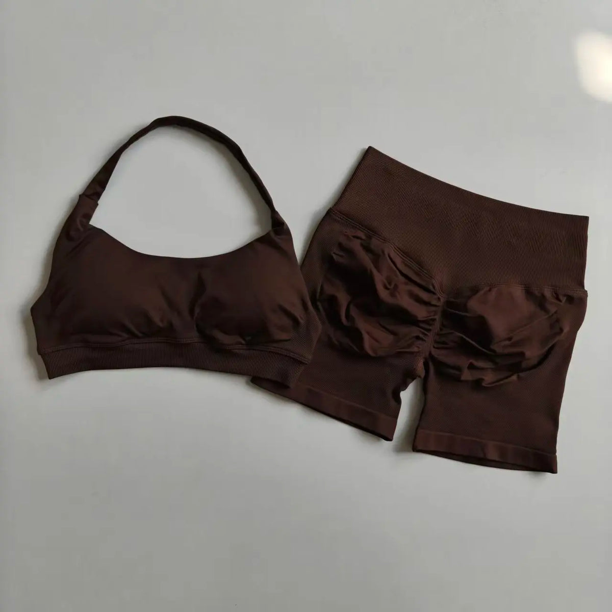 Women's Halter Neck Sports Bra & Scrunch Butt Shorts Set – 2-Piece Activewear
