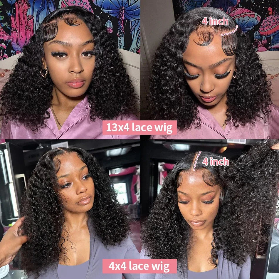 Water Wave Short Bob Wig – 4x4 & 13x4 Lace Human Hair, 200% & 250% Density