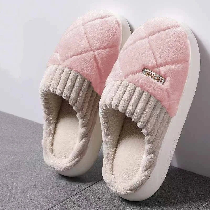 Plush Indoor Slippers – Quilted Faux Fur Anti-Slip Winter House Shoes