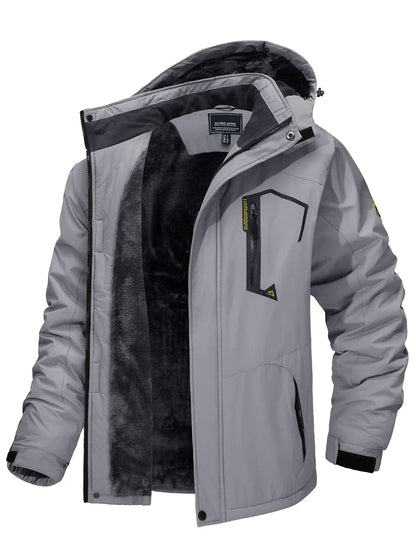 Men's Fleece-Lined Mountain Jacket – Removable Hood Hiking Coat