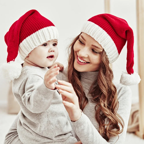 Christmas Knitted Santa Hat with Pom Pom – Adults & Kids