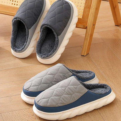 Waterproof Winter Slippers – Quilted Fur-Lined House Shoes for Men & Women
