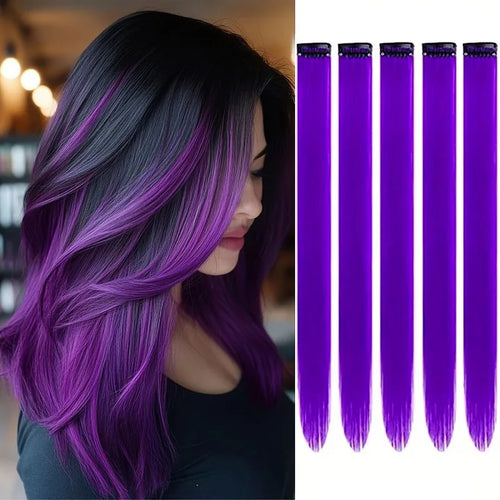 Clip-In Hair Extensions 5pcs Straight Colorful Synthetic 20 Inch