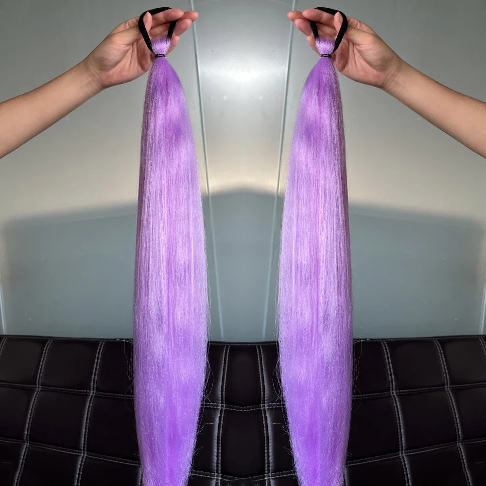 Long Straight Ponytail Extension 2pcs – Synthetic Hair with Rubber Band