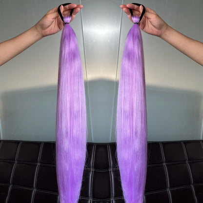 Long Straight Ponytail Extension 2pcs – Synthetic Hair with Rubber Band