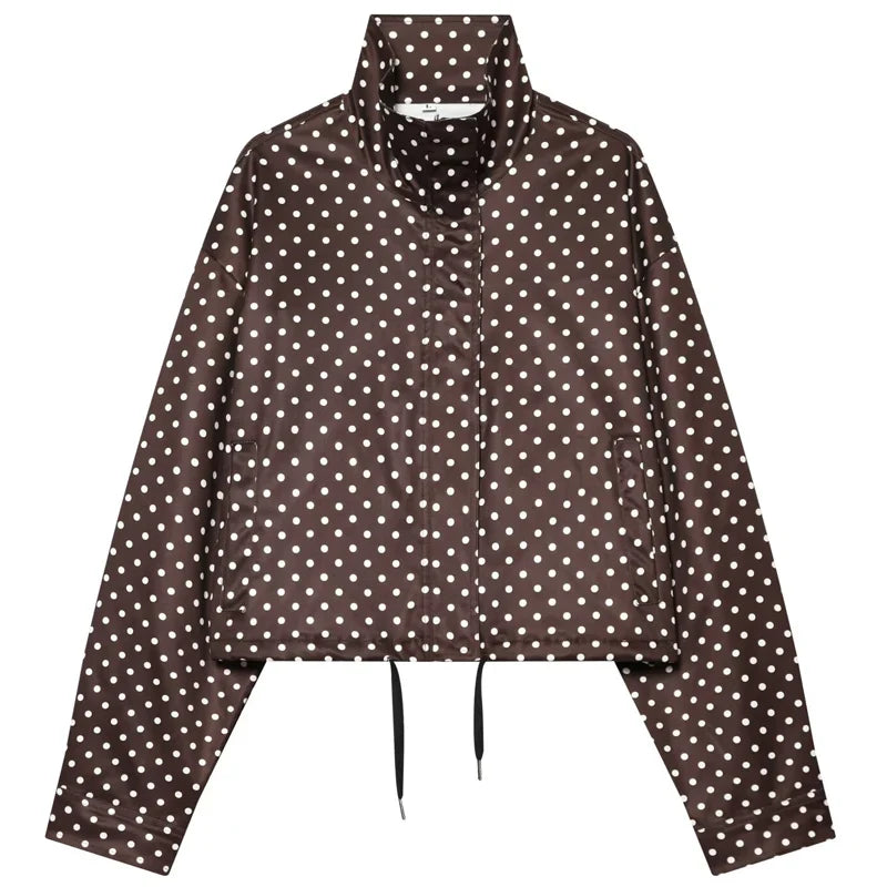 Polka Dot Bomber Jacket & Shorts Set – Women's Oversized Outerwear