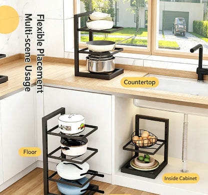 Multi-Tier Pot Rack Organizer – Carbon Steel Pan Storage Stand