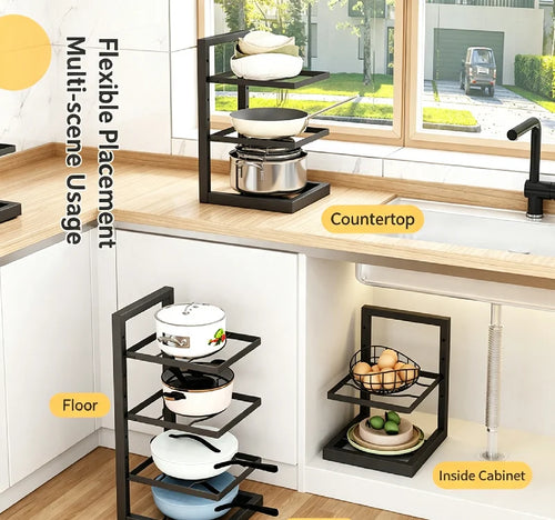Multi-Tier Pot Rack Organizer – Carbon Steel Pan Storage Stand
