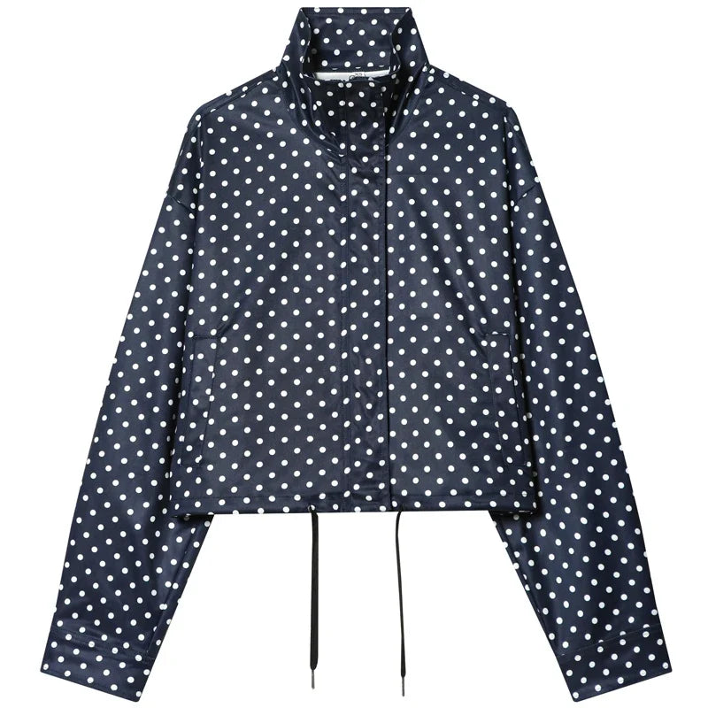 Polka Dot Bomber Jacket & Shorts Set – Women's Oversized Outerwear
