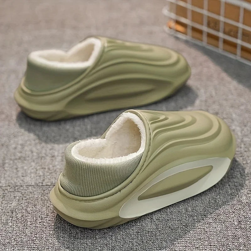 Fleece-Lined Winter Slippers – Chunky EVA Sole, Indoor Outdoor Shoes