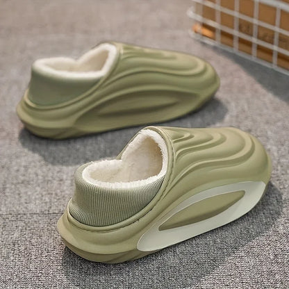 Fleece-Lined Winter Slippers – Chunky EVA Sole, Indoor Outdoor Shoes