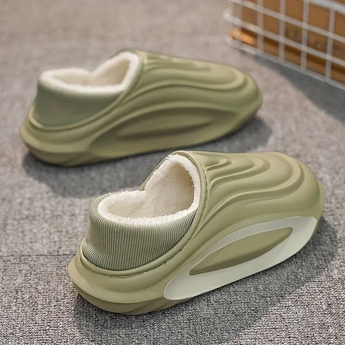 Fleece-Lined Winter Slippers – Chunky EVA Sole, Indoor Outdoor Shoes