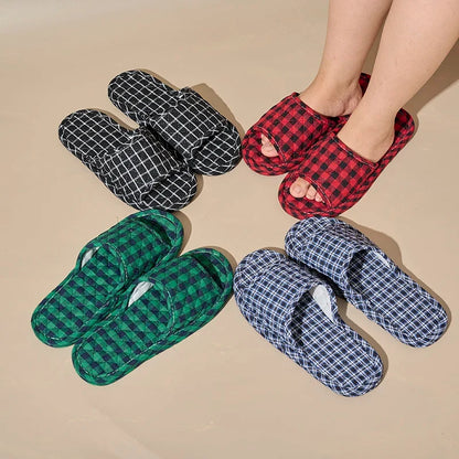 Women's Plaid Indoor Slippers – Lightweight Anti-Slip Fabric House Shoes