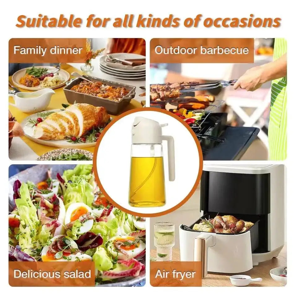 2-in-1 Oil Dispenser Bottle with Sprayer – 16.9 oz & 6.8 oz