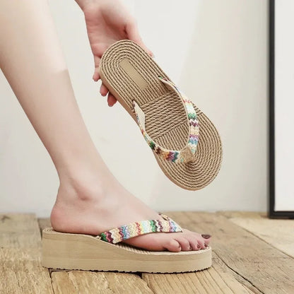 Women's Platform Wedge Flip Flops – Boho Woven Beach Sandals