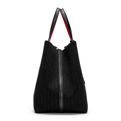 Large Capacity Tote Bag – Monogram Knitted Shoulder Bag for Women