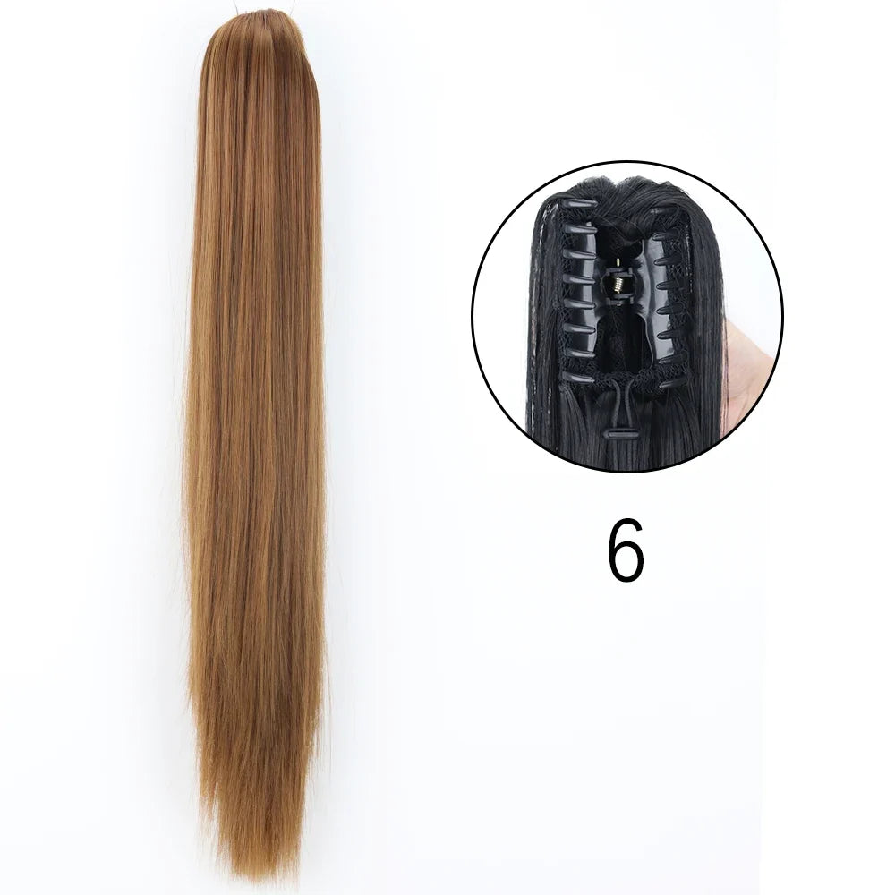 Claw Clip Ponytail Extension 24 Inch Wavy Synthetic Hair Heat Resistant