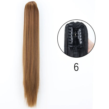Claw Clip Ponytail Extension 24 Inch Wavy Synthetic Hair Heat Resistant