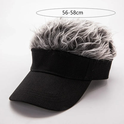 Faux Hair Sun Visor Cap with Fake Spiked Wig – Unisex Novelty Hat