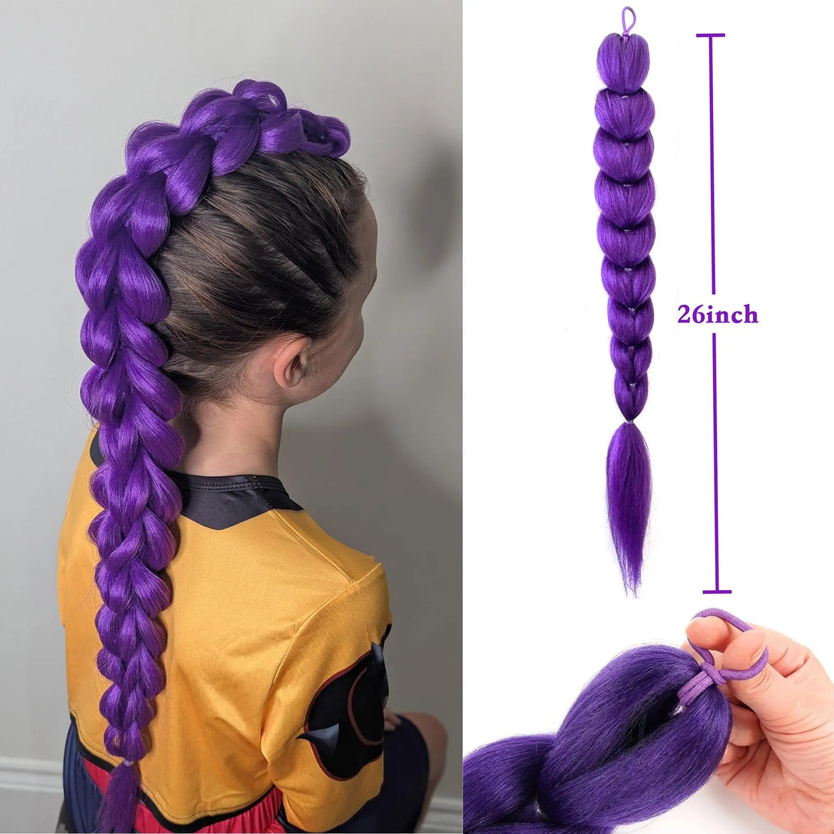 Purple Braided Clip Ponytail Hair Extension – 26 Inch Long Braid Hairpiece