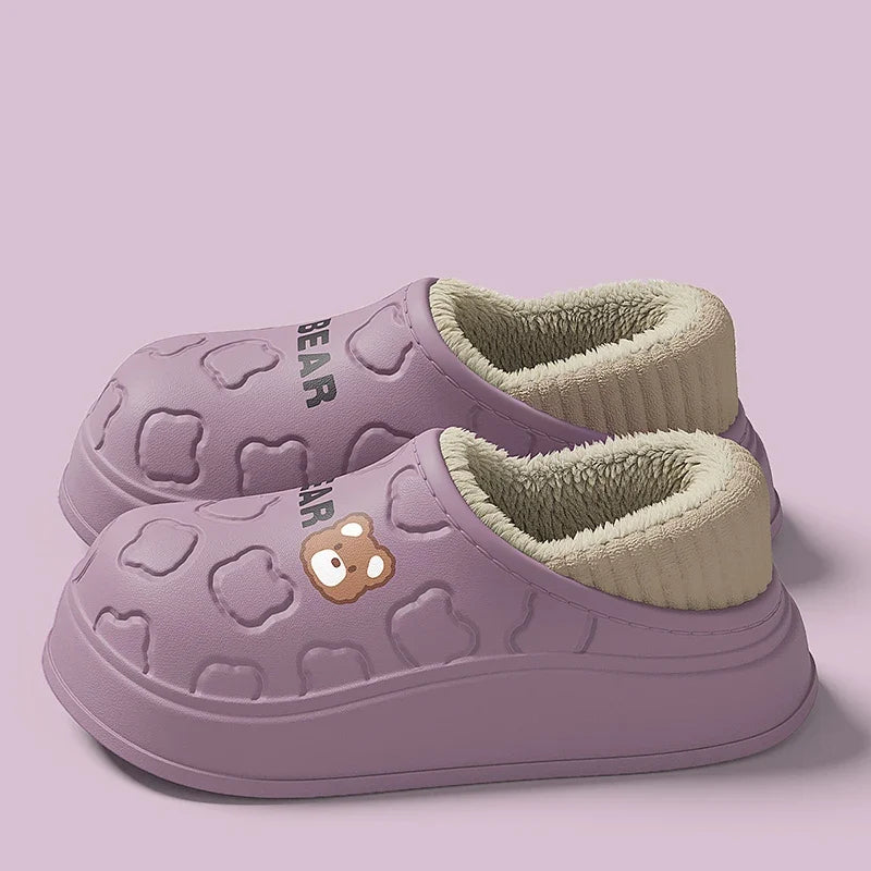 Waterproof Winter Slippers – Plush Fleece Lining, Anti-Slip Thick Sole
