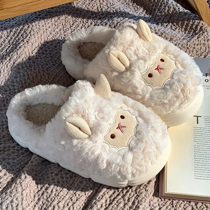 Fluffy Cartoon Plush Slippers – Warm Indoor House Shoes for Women & Men